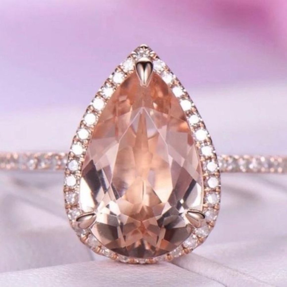 NEW 6 CARAT ROSE GOLD MORGANITE HALO RING, CUTE RING, SHINY RING. - Picture 4 of 6